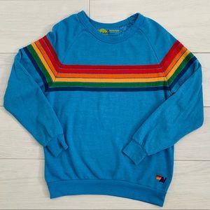 Aviator Nation Retro Crew Full Stripe Sweatshirt in Ocean | Sz. M